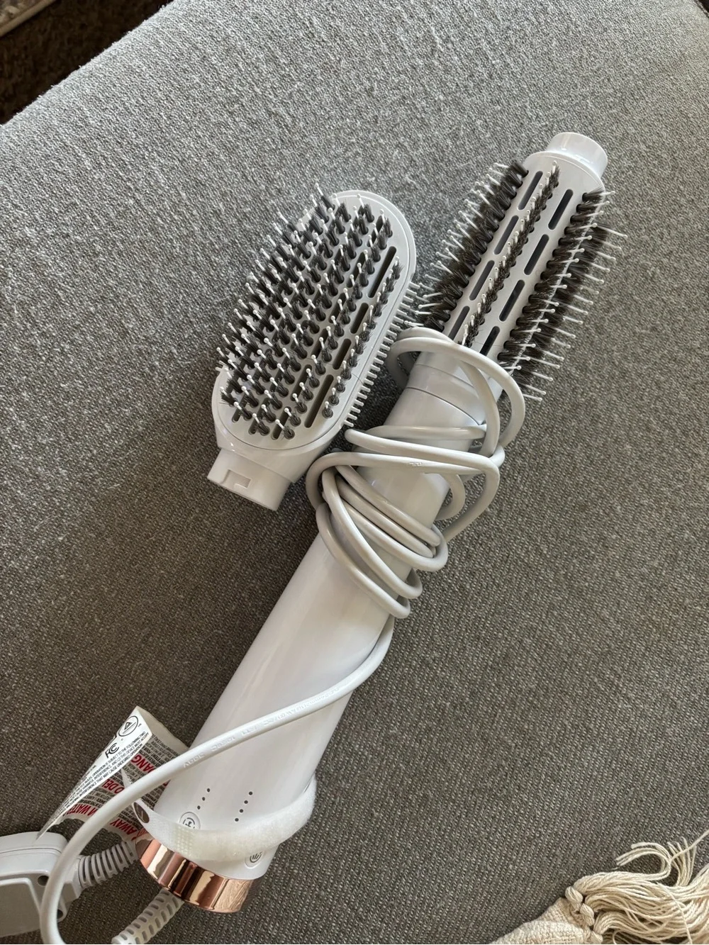 T3 Dual-Head Hot Air Styling Brush in White with Rose Gold Trim